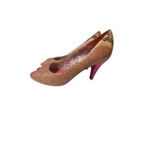 Poetic Licence Womens Peep Toe Heels 10 Snake Print & Cutout Design With Pink So